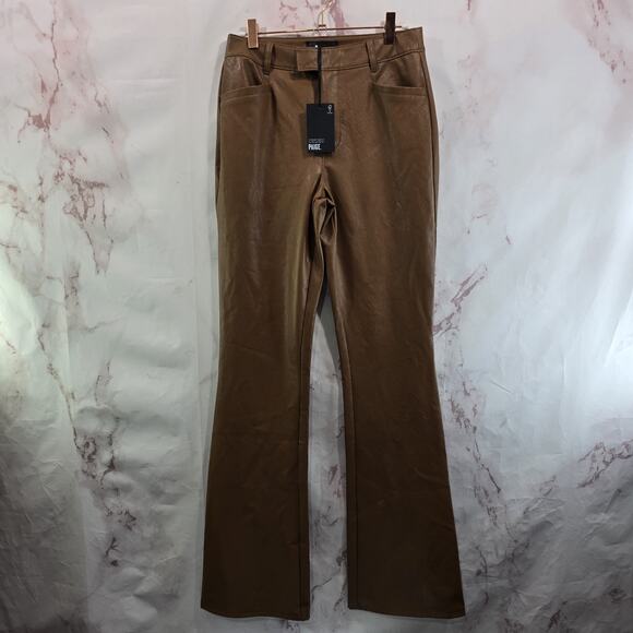 Paige Pants Women 27 Brown Faux Vegan Leather High Rise Boot Laurel Canyon Argan